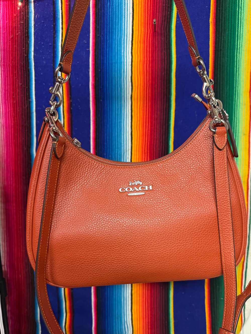 COACH Pebble Leather Shoulder Bag in Burnt Orange comes with COA.